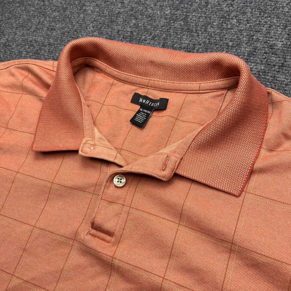 Van Heusen Short Sleeve Grid Print Orange Polo Shirt